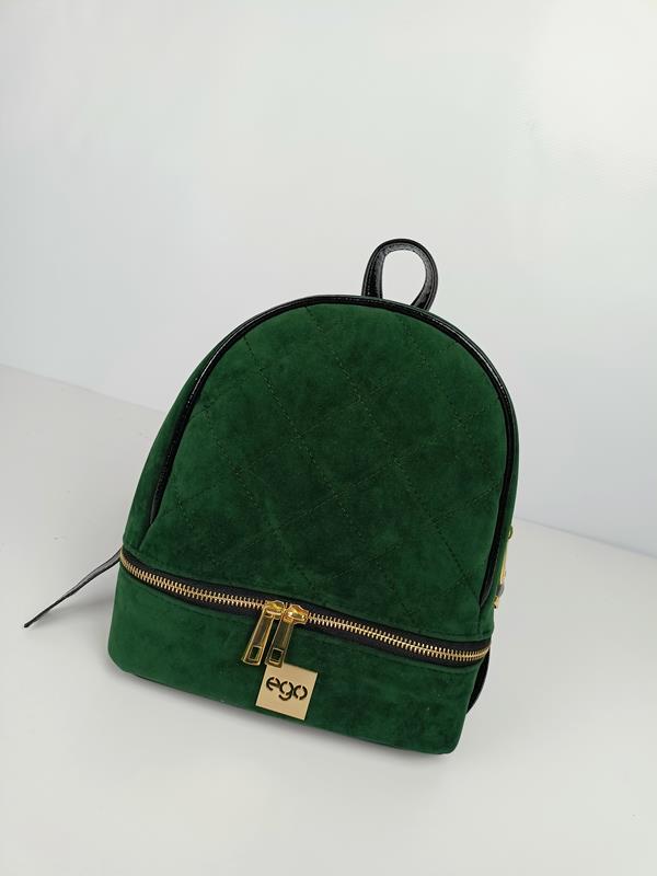 Piękny plecak EGO w kolorze butelkowej zieleni zamszyk w połączeniu z lakierkiem zdjęcie 1