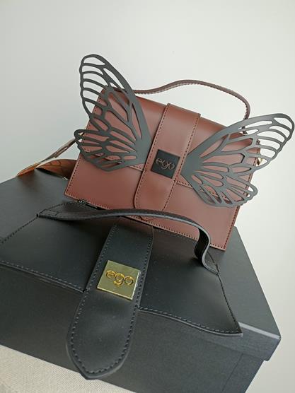 HIT śliczny kuferek EGO brązowy motyl z wymienną klapką skóra naturalna zdjęcie 4