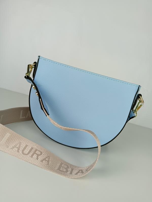 Piękna półokrągła błękitna torebka Laura Biaggi z  klapką zamszową z przodu zdjęcie 4
