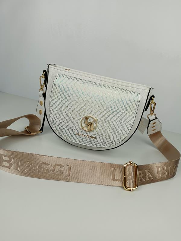 Piękna półokrągła biała torebka Laura Biaggi z holograficzną klapką zdjęcie 1