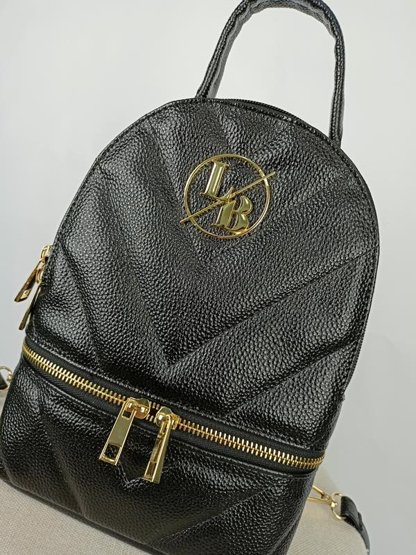 Czarny błyszczący plecak Laura Biaggi ze złotymi dodatkami zdjęcie 3