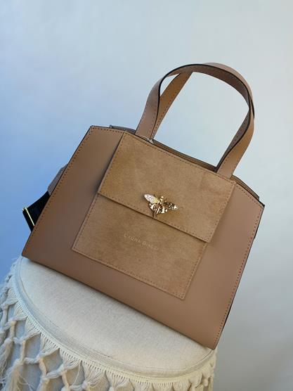 Piękna taupe torebka Laura Biaggi z zamszową kieszonką zdjęcie 2