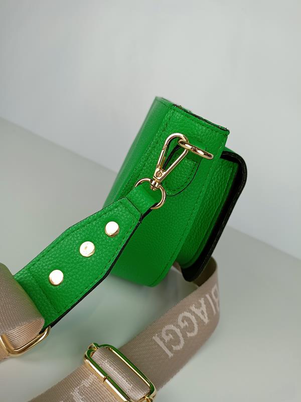 Piękna półokrągła zielona torebka Laura Biaggi z  klapką zamszową z przodu zdjęcie 3