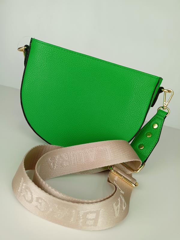 Piękna półokrągła zielona torebka Laura Biaggi z  klapką zamszową z przodu zdjęcie 4