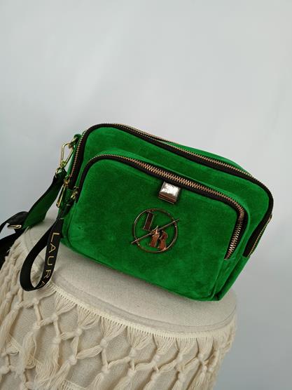 Piękna torebka Laura Biaggi zielony zamsz trzykomorowa zdjęcie 1