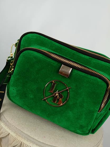 Piękna torebka Laura Biaggi zielony zamsz trzykomorowa zdjęcie 2