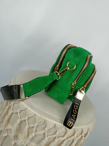 Piękna torebka Laura Biaggi zielony zamsz trzykomorowa zdjęcie 3