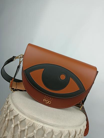 Piękna torebka EGO SEVEN SENSES brązowo-karmelowe oko z klapką skóra naturalna zdjęcie 2