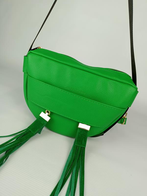 HIT przepiękna półokrągła torebka Laura Biaggi zielona z odpinanymi frędzlami zdjęcie 1