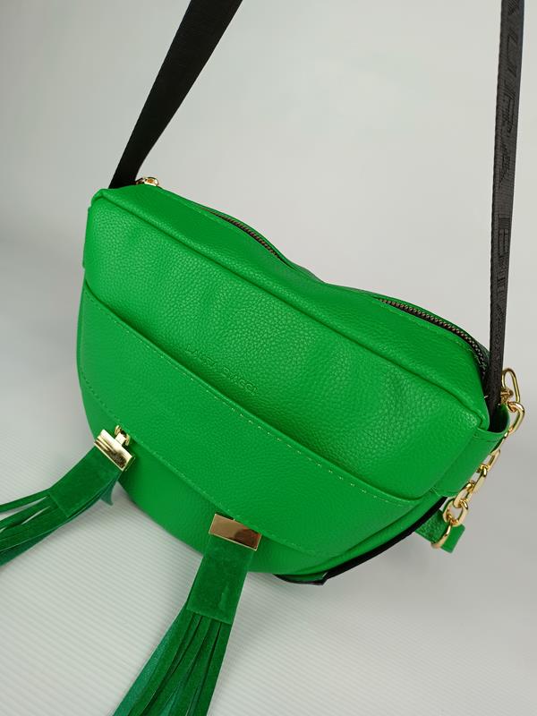 HIT przepiękna półokrągła torebka Laura Biaggi zielona z odpinanymi frędzlami zdjęcie 2