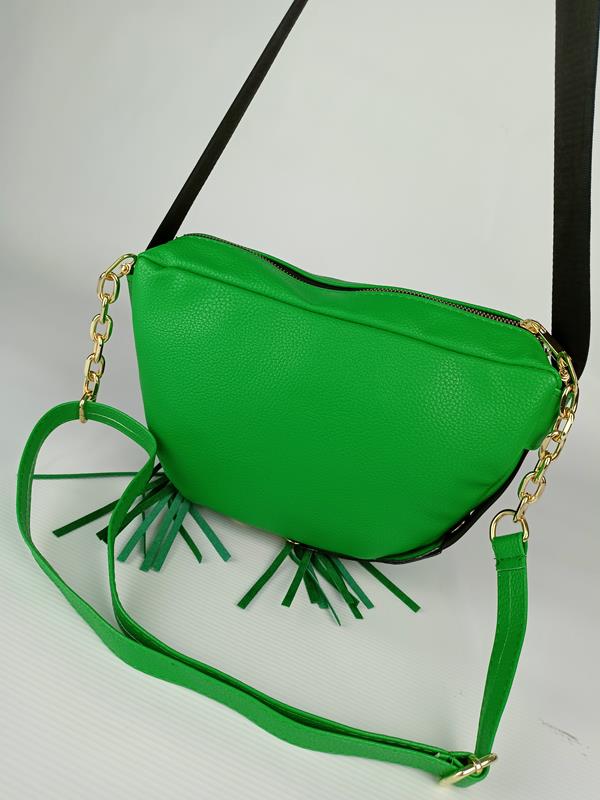 HIT przepiękna półokrągła torebka Laura Biaggi zielona z odpinanymi frędzlami zdjęcie 4