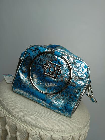 HIT piękna torebka EGO niebiesko-srebrna z kółkiem