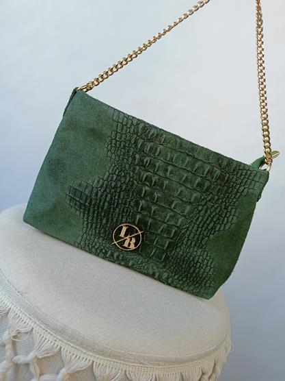 HIT przepiękna torebka Laura Biaggi na łańcuszku zielona w zwierzęcy wzór 3D skóra naturalna