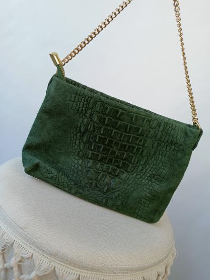 HIT przepiękna torebka Laura Biaggi na łańcuszku zielona w zwierzęcy wzór 3D skóra naturalna zdjęcie 3