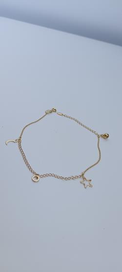 Śliczna złota bransoletka na nogę z zawieszkami i dzwoneczkiem zdjęcie 1