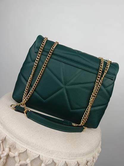 HIT piękna klasyczna torebka EGO zielona skóra naturalna z klapką