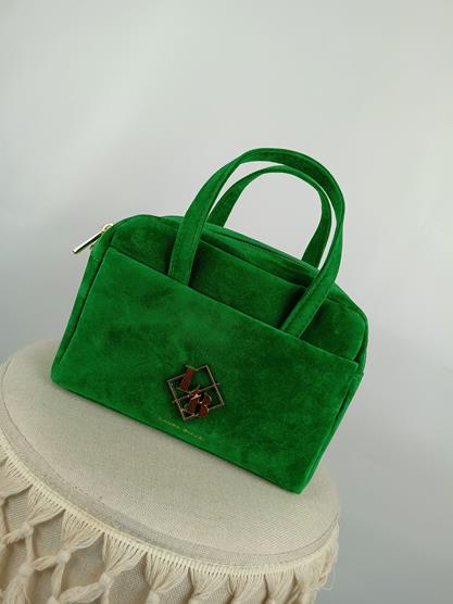 HIT świetna torebka Laura Biaggi zielony zamsz z kieszonką na zatrzask zdjęcie 1