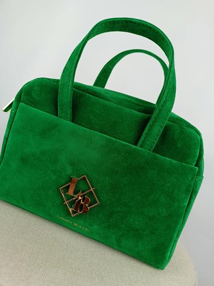 HIT świetna torebka Laura Biaggi zielony zamsz z kieszonką na zatrzask zdjęcie 2
