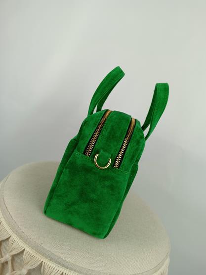 HIT świetna torebka Laura Biaggi zielony zamsz z kieszonką na zatrzask zdjęcie 3
