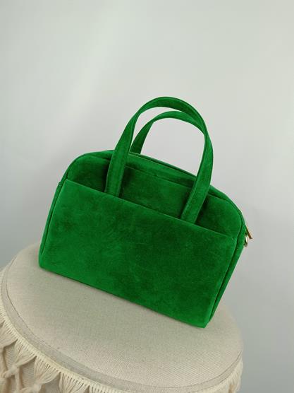 HIT świetna torebka Laura Biaggi zielony zamsz z kieszonką na zatrzask zdjęcie 4