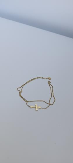Śliczna podwójna złota bransoletka z delikatnym krzyżykiem zdjęcie 2