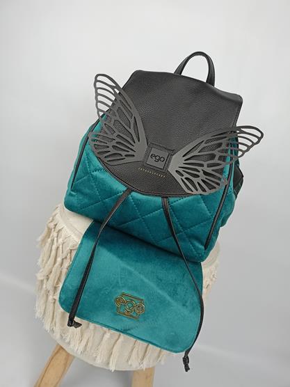 Piękny torebko-plecak EGO turkusowy welur z wymienną klapką  z kolekcji 2YOU SEVEN SENSES zdjęcie 1