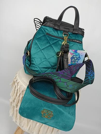 Piękny torebko-plecak EGO turkusowy welur z wymienną klapką  z kolekcji 2YOU SEVEN SENSES