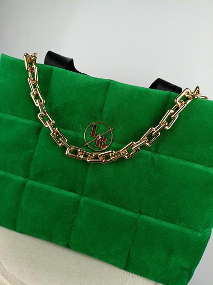 HIT piękna shopperka Laura Biaggi duża pikowana w kolorze zielonym z łańcuchem zamsz zdjęcie 2