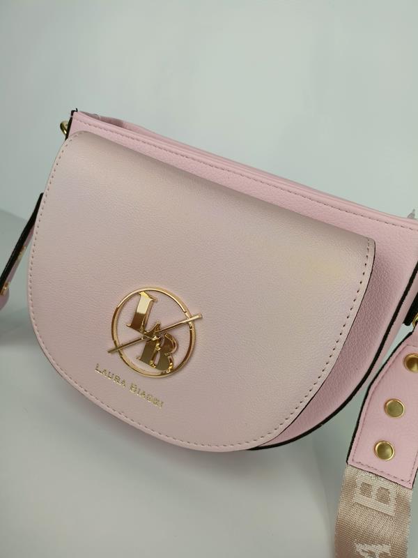 Piękna półokrągła różowa torebka Laura Biaggi z błyszczącą klapką z przodu zdjęcie 3