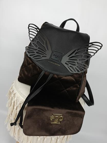 Piękny torebko-plecak EGO brązowy welur z wymienną klapką  z kolekcji 2YOU SEVEN SENSES