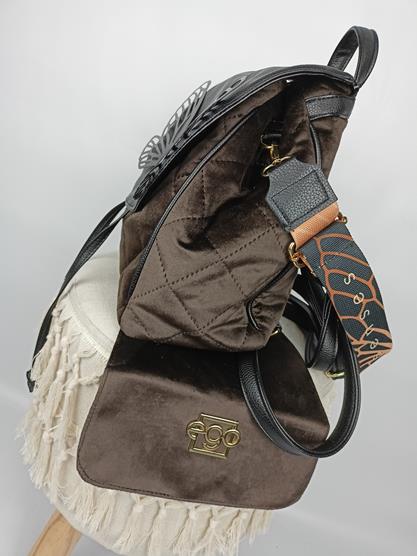 Piękny torebko-plecak EGO brązowy welur z wymienną klapką  z kolekcji 2YOU SEVEN SENSES zdjęcie 2