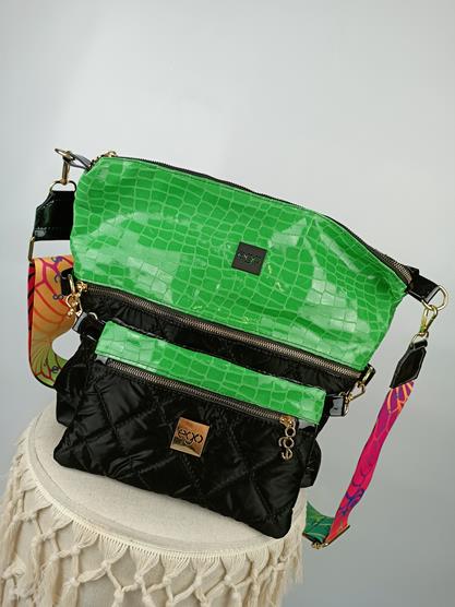 HIT świetna torebka EGO 3w1 czarna pikowana baza z zielonym akcentem zdjęcie 1
