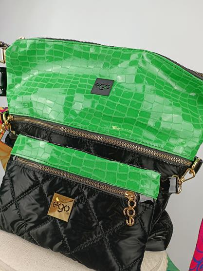 HIT świetna torebka EGO 3w1 czarna pikowana baza z zielonym akcentem zdjęcie 2