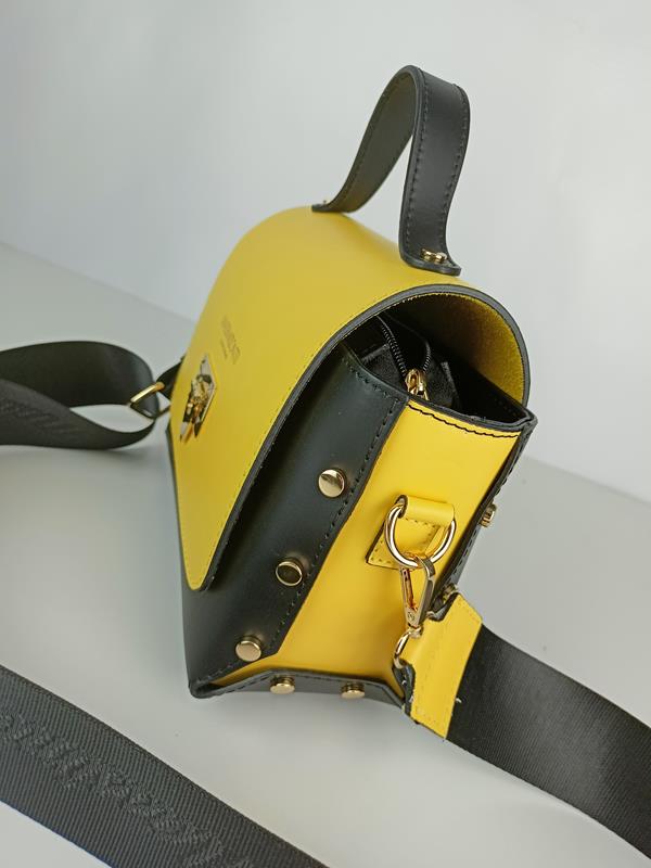 HIT śliczne kuferki Massimo Contti czarny z żółtą klapką skóra naturalna zdjęcie 3
