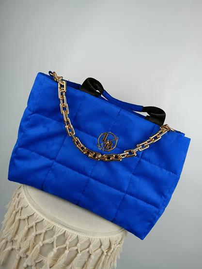 HIT piękna shopperka Laura Biaggi duża pikowana w kolorze chabrowym z łańcuchem zamsz zdjęcie 1
