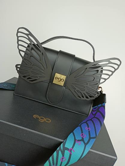 HIT śliczny kuferek EGO czarny motyl z wymienną klapką skóra naturalna zdjęcie 3