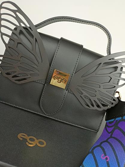HIT śliczny kuferek EGO czarny motyl z wymienną klapką skóra naturalna zdjęcie 4