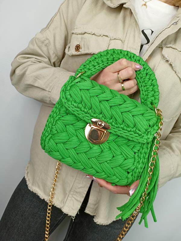 HIT przepiękna mała torebka pleciona Massimo Contti w kolorze ciemno- zielonym zdjęcie 1
