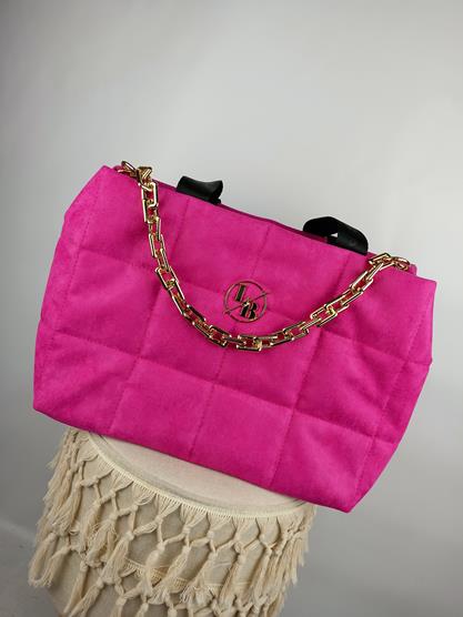 HIT piękna shopperka Laura Biaggi duża pikowana w kolorze róż z łańcuchem zamsz zdjęcie 1