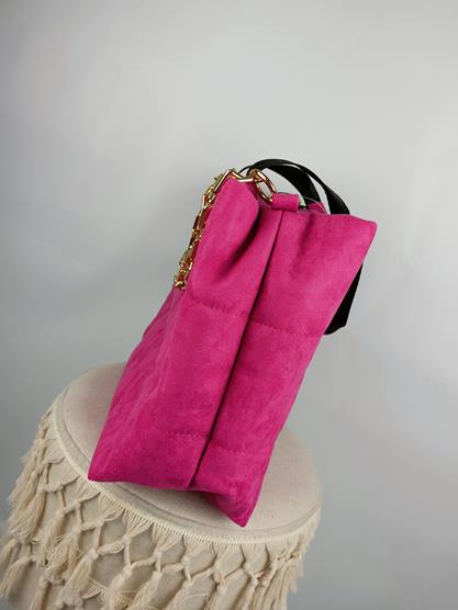 HIT piękna shopperka Laura Biaggi duża pikowana w kolorze róż z łańcuchem zamsz zdjęcie 2