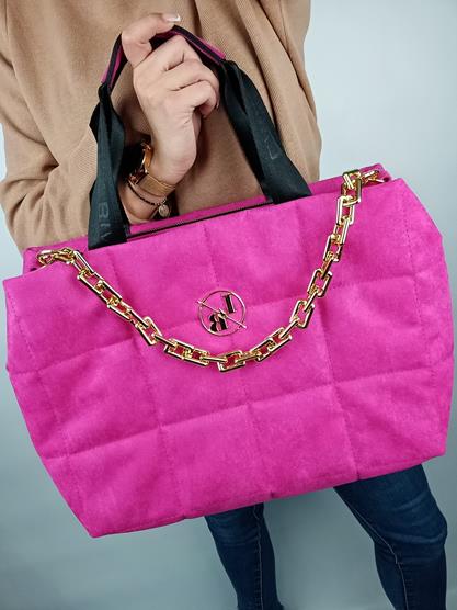 HIT piękna shopperka Laura Biaggi duża pikowana w kolorze róż z łańcuchem zamsz zdjęcie 4