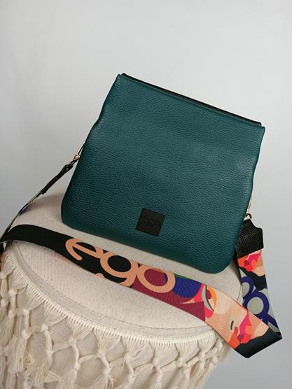 HIT piękna torebka trzykolorowa EGO turkus w połączeniu z kolorem czarnym trzy komory skóra naturalna zdjęcie 1