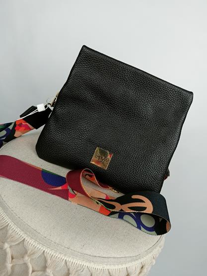 HIT piękna torebka trzykolorowa EGO turkus w połączeniu z kolorem czarnym trzy komory skóra naturalna