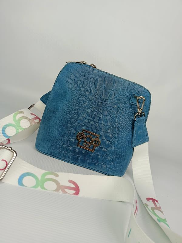 Piękna torebka EGO z wytłokiem kroko 3D w kolorze niebieskim skóra naturalna zdjęcie 1