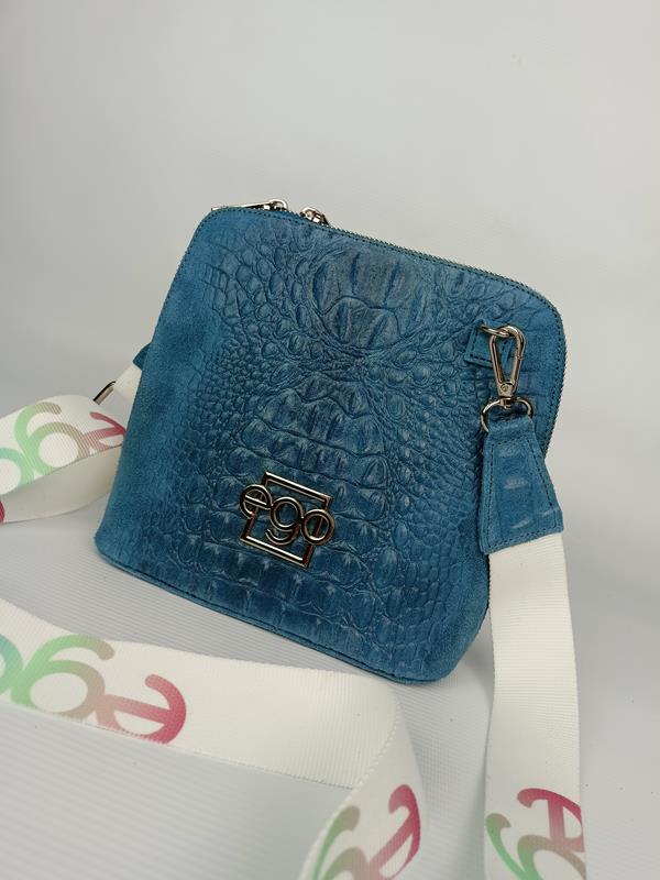 Piękna torebka EGO z wytłokiem kroko 3D w kolorze niebieskim skóra naturalna zdjęcie 2