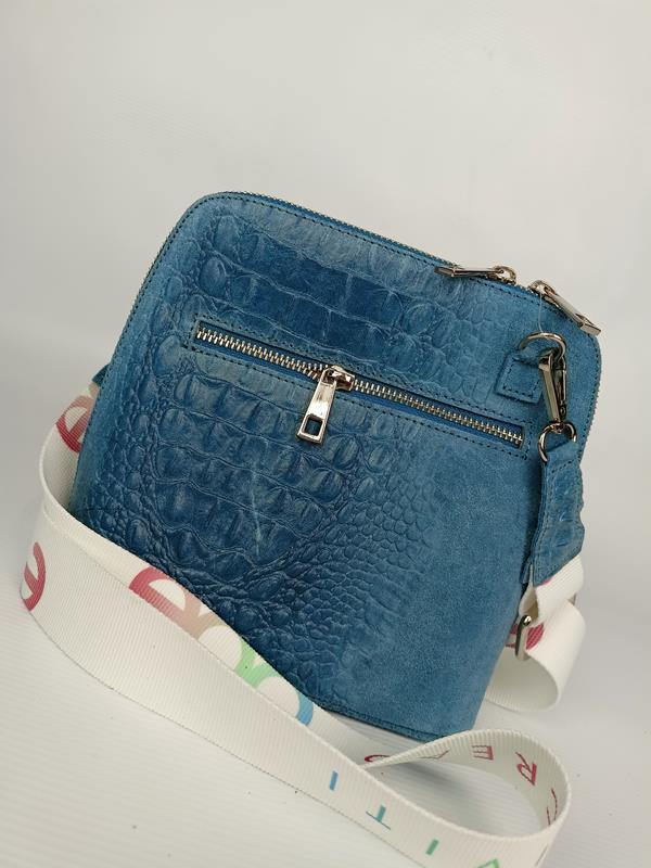 Piękna torebka EGO z wytłokiem kroko 3D w kolorze niebieskim skóra naturalna zdjęcie 4