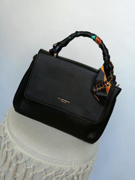 Piękny kuferek FLORA czarny z rączką zawiniętą w apaszkę zdjęcie 1