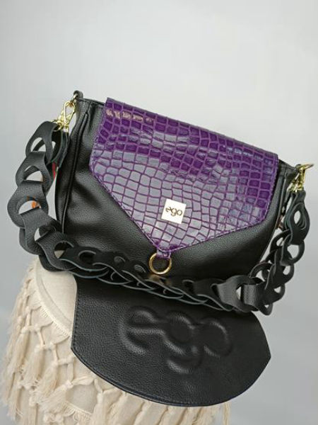 Świetna torebka EGO czarna listonoszka  z wymiennymi klapkami - fioletowa i czarna zdjęcie 1