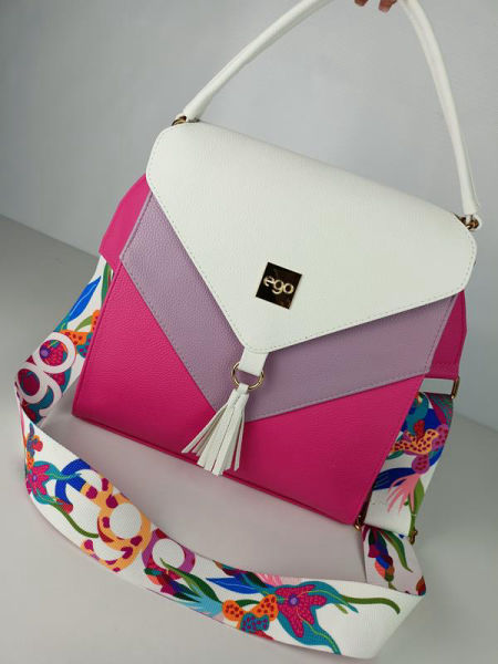 HIT śliczny torebko-plecak EGO różowy z trójkątną białą klapką zdjęcie 2