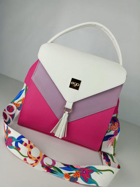 HIT śliczny torebko-plecak EGO różowy z trójkątną białą klapką zdjęcie 3
